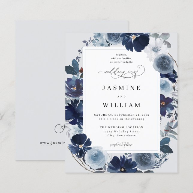 Budget Blue & Navy Floral on Light Blue Wedding   (Front/Back)