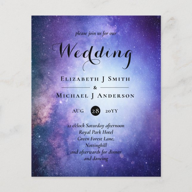 Budget Blue Night Sky Wedding Invites Modern (Front)