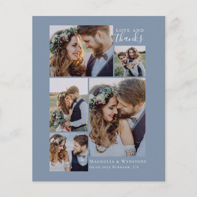 BUDGET Blue Photo Collage Mariage Carte de remerci (Devant)