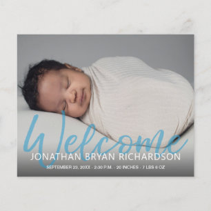 Budget Blue Photo Welcome Birth Announcement Flyer