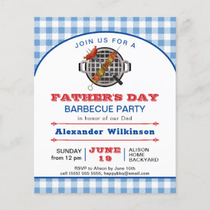 BUDGET Blue Plaid Father's Day BBQ Party Invite Flyer