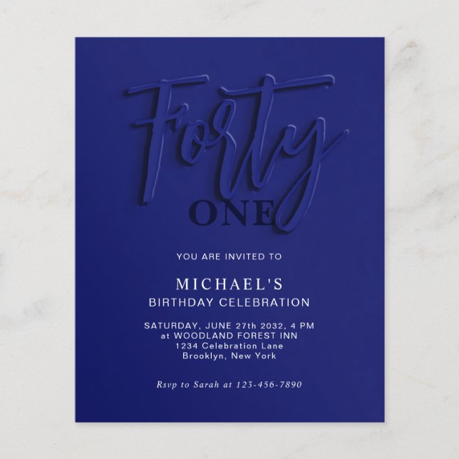 BUDGET Blue Script Forty 40th Adult Birthday (Front)