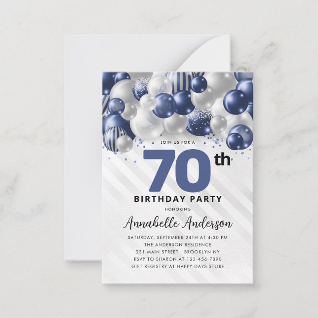 Budget Blue Silver Balloon Glitter 70th Birthday Card (Front)