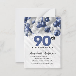 Budget Blue Silver Balloon Glitter 90th Birthday Card