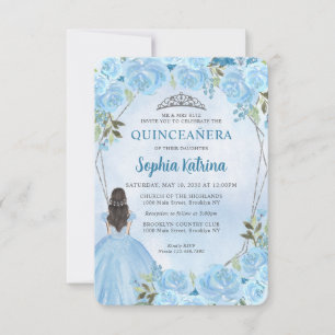 Budget Blue Silver Floral Princess Quinceañera Card