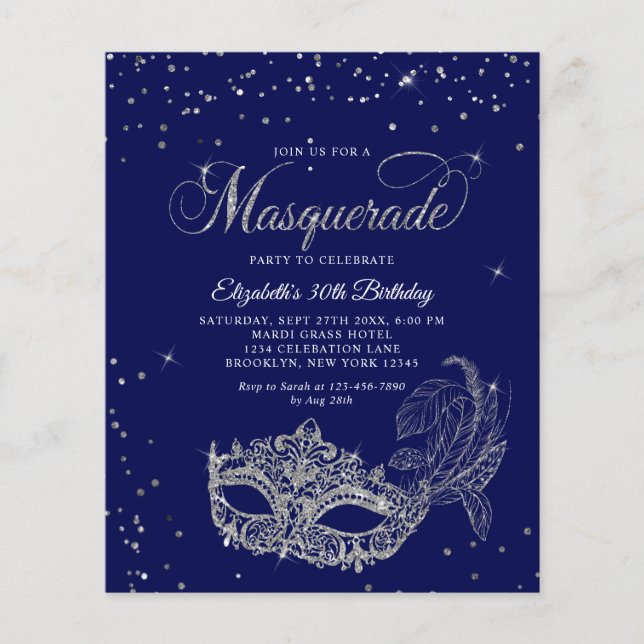 BUDGET Blue Silver Glitter Masquerade Birthday (Front)