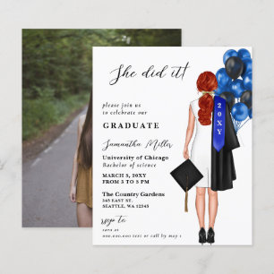 Budget Blue Simple Photo She Did It Graduation