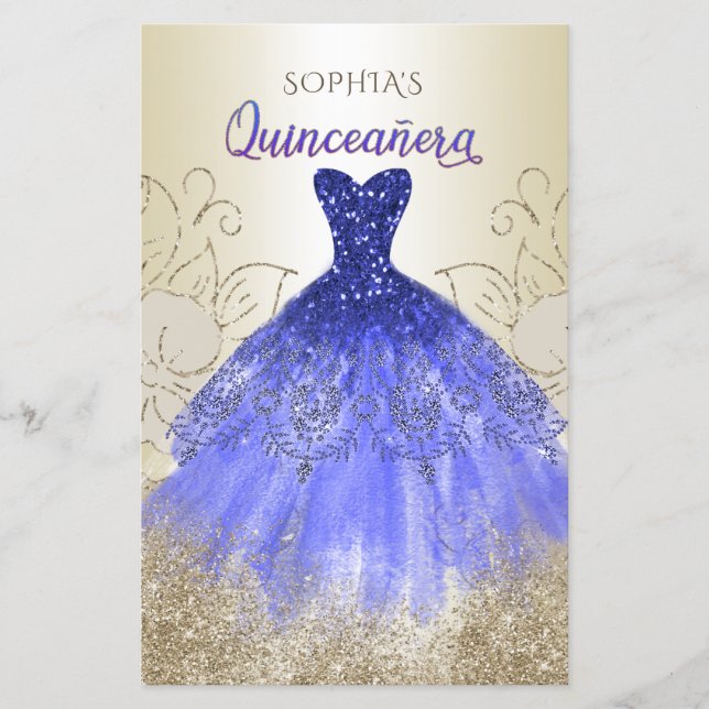 Budget Blue Sparkle Dress Quinceañera Invitation (Front)