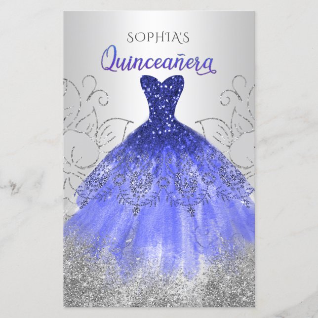 Budget Blue Sparkle Dress Quinceañera  Invitation (Front)