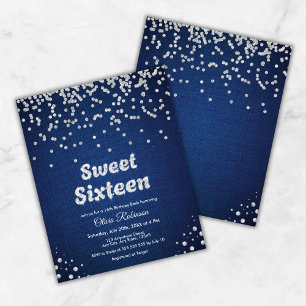 Budget Blue Sweet Sixteen 16th Birthday Invitation