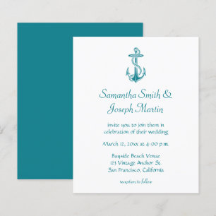 Budget Blue Teal Vintage Anchor Wedding Invitation