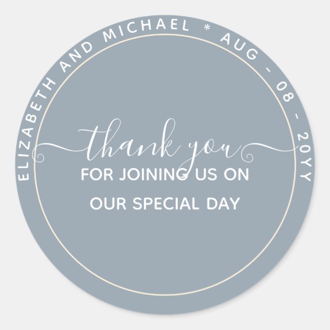 BUDGET Blue Thank You Favour Monochrome Classic Round Sticker (Front)