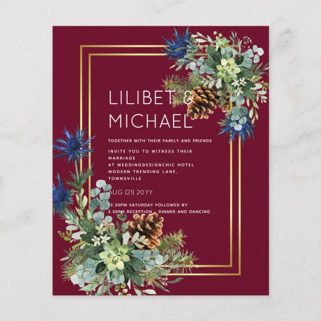 BUDGET  Blue Thistle Eucalyptus Wedding Wonderland Flyer (Front)
