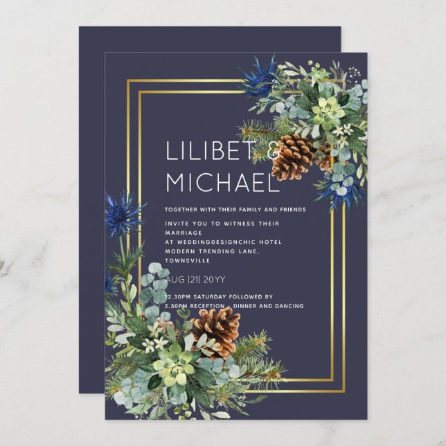 BUDGET  Blue Thistle Eucalyptus Wedding Wonderland Invitation (Front/Back)