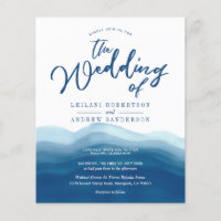 Budget Blue Watercolor Wave Wedding Invitation