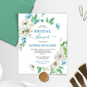Budget Blue & White Bridal Shower Invitation