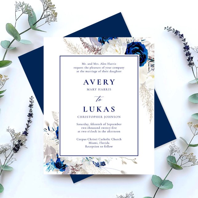 Budget Blue & White Floral Wedding Invitation (Creator Uploaded)