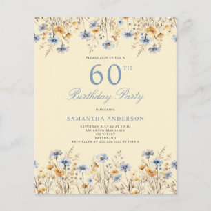 Budget Blue Wildflower 60th Birthday Invitatation Flyer