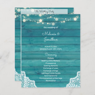 Budget Blue Wood, Lights, Lace Wedding Program