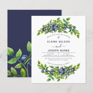 Budget blueberries botanical wedding invitation