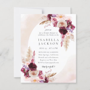 Budget Blush Boho Floral Bridal Shower Invitation