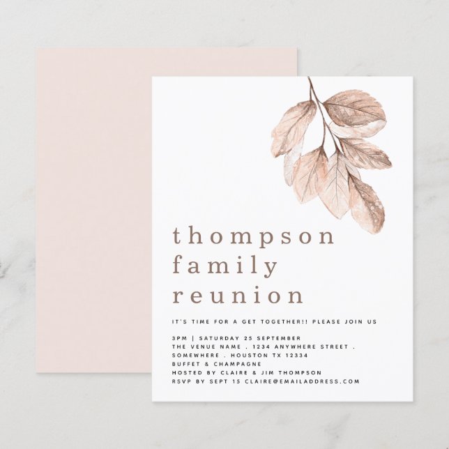 Budget Blush Feuille Famille Réunion Invitation (Devant / Derrière)