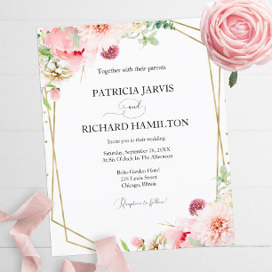 Budget Blush Floral Geometric Wedding Invitation