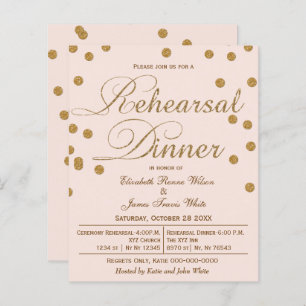 Budget Blush Glitter Rehearsal Dinner Invitation