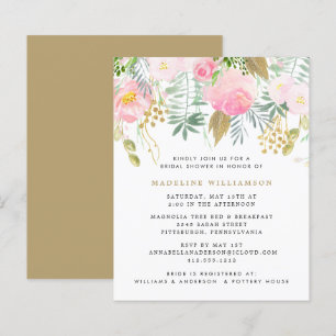 Budget Blush Gold Floral Bridal Shower Invitation 