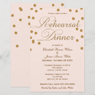 Budget Blush Gold Glitter Rehearsal Dinner Invite