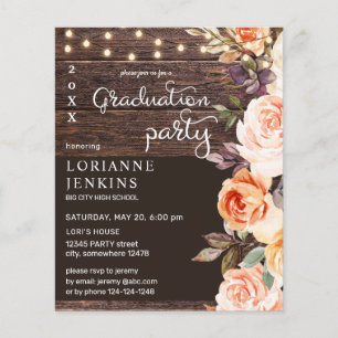 Budget Blush & Peach Floral Rustic Grad Party Flyer