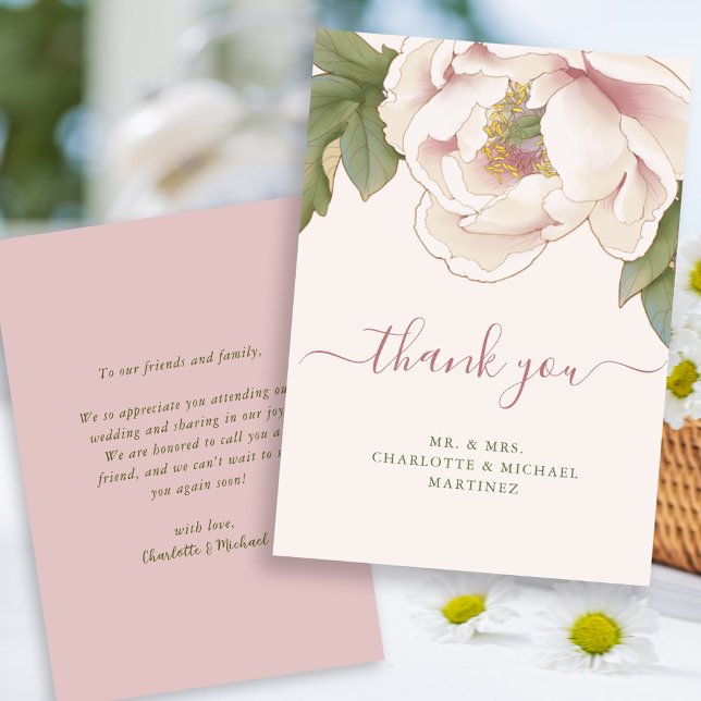 BUDGET Blush Peony Floral Mariage Carte de remerci (Créateur téléchargé)