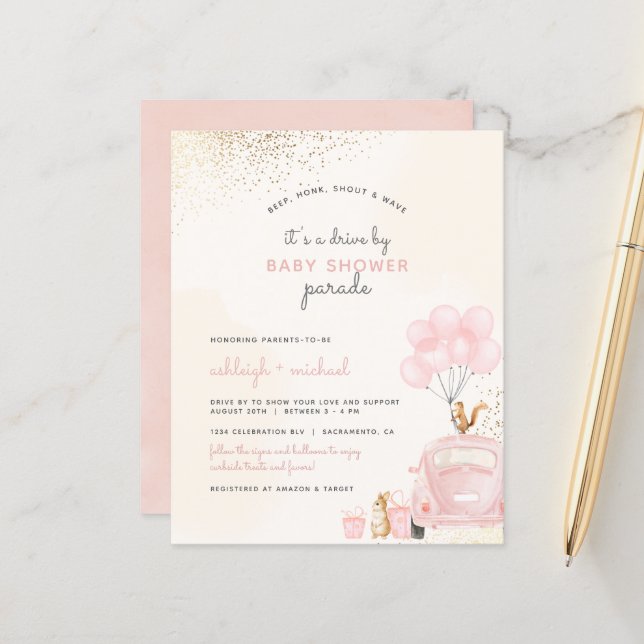 Budget Blush Pink Balloon Car Drive By Baby Shower (Front/Back In Situ)