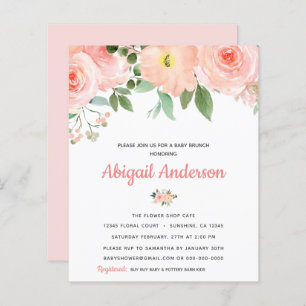 Budget Blush Pink Floral Baby Brunch Invitation
