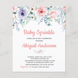 Budget Blush Pink Floral Baby Sprinkle Invitation Flyer