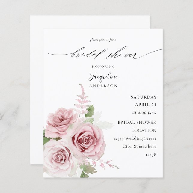 Budget Blush Pink Floral Bridal Shower (Front/Back)
