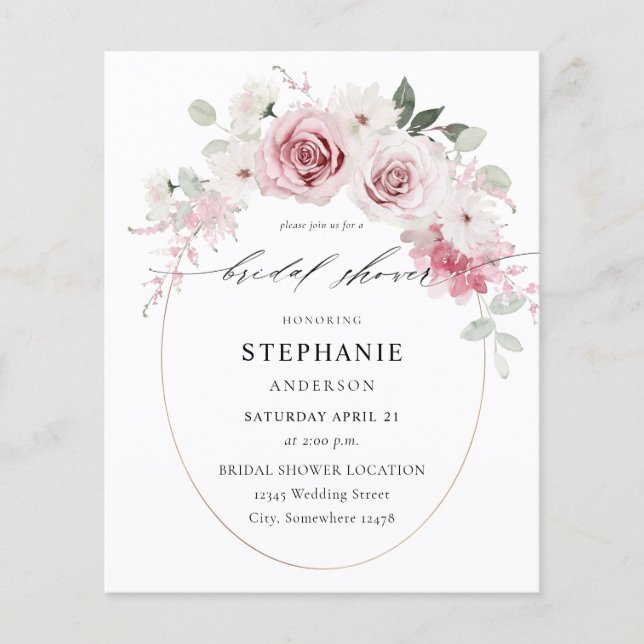 Budget Blush Pink Floral Bridal Shower 2 Flyer (Front)