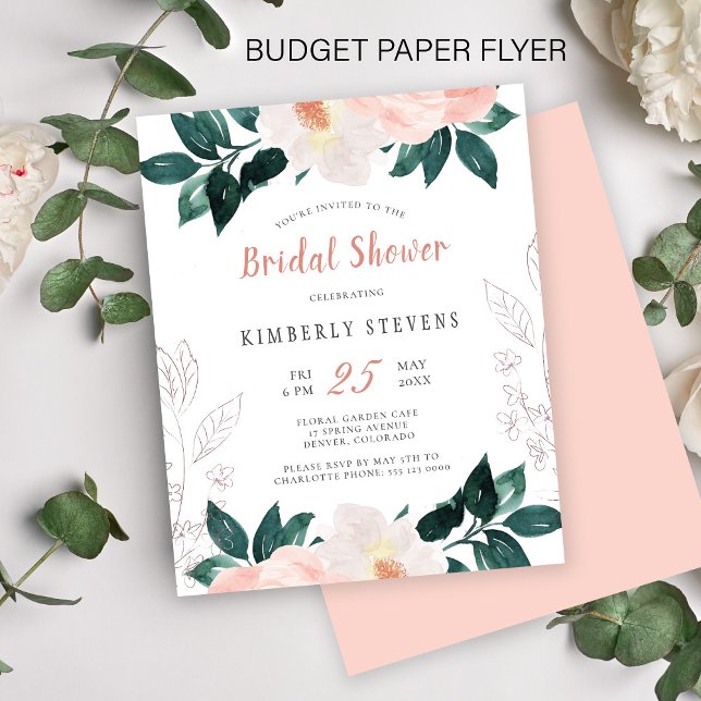Budget blush pink floral bridal shower invitation flyer (Creator Uploaded)