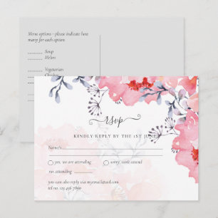 Budget Blush Pink Floral Dusty Blue Wedding Postcard