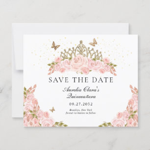 BUDGET Blush Pink Floral Gold Tiara Quinceanera