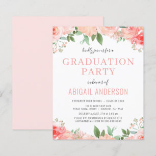 Budget Blush Pink Floral Graduation Invitation