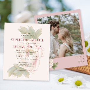 BUDGET Blush Pink Floral Photo Wedding Invitation