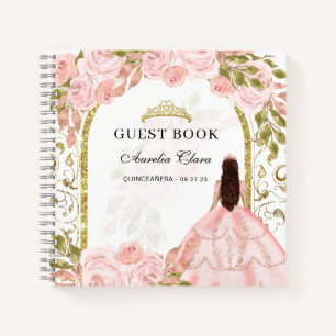 Budget Blush Pink Floral Quinceañera Guest Book