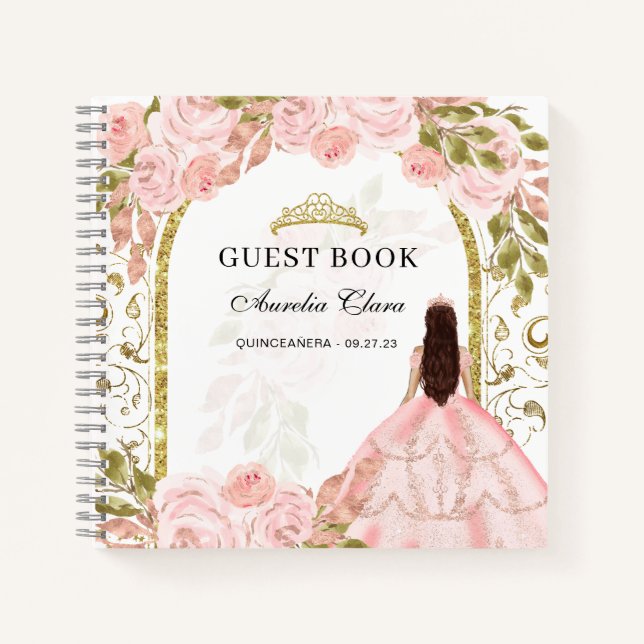Budget Blush Pink Floral Quinceañera Guest Book (Front)
