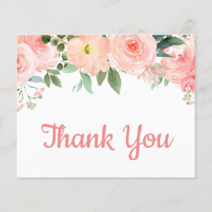 Budget Blush Pink Floral Thank You Card 