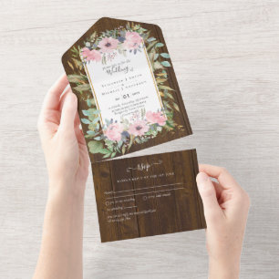 BUDGET  Blush Pink Floral Wedding All In One Invitation