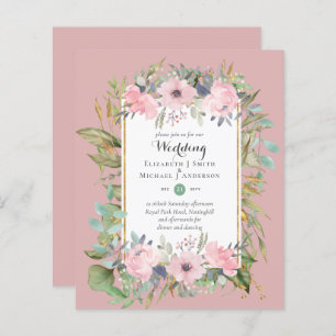 BUDGET Blush Pink Floral Wedding Invitations