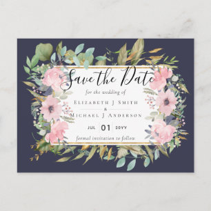 BUDGET  Blush Pink Floral Wedding Postcard