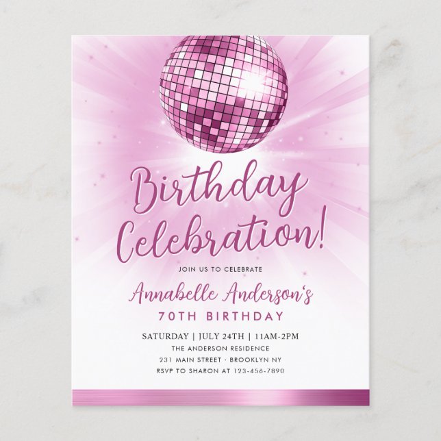 Budget Blush Pink Glitter 70s Disco Ball Birthday (Front)