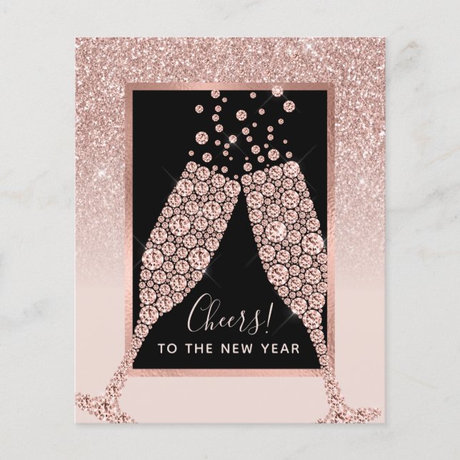 Budget Blush Pink Glitter Champagne New Year Card (Front)